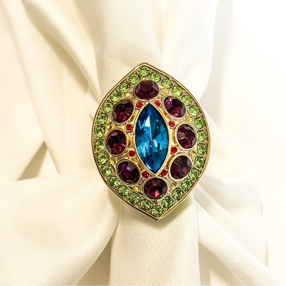 Akkad brand colorful statement gold ring. - Picture 1 of 11